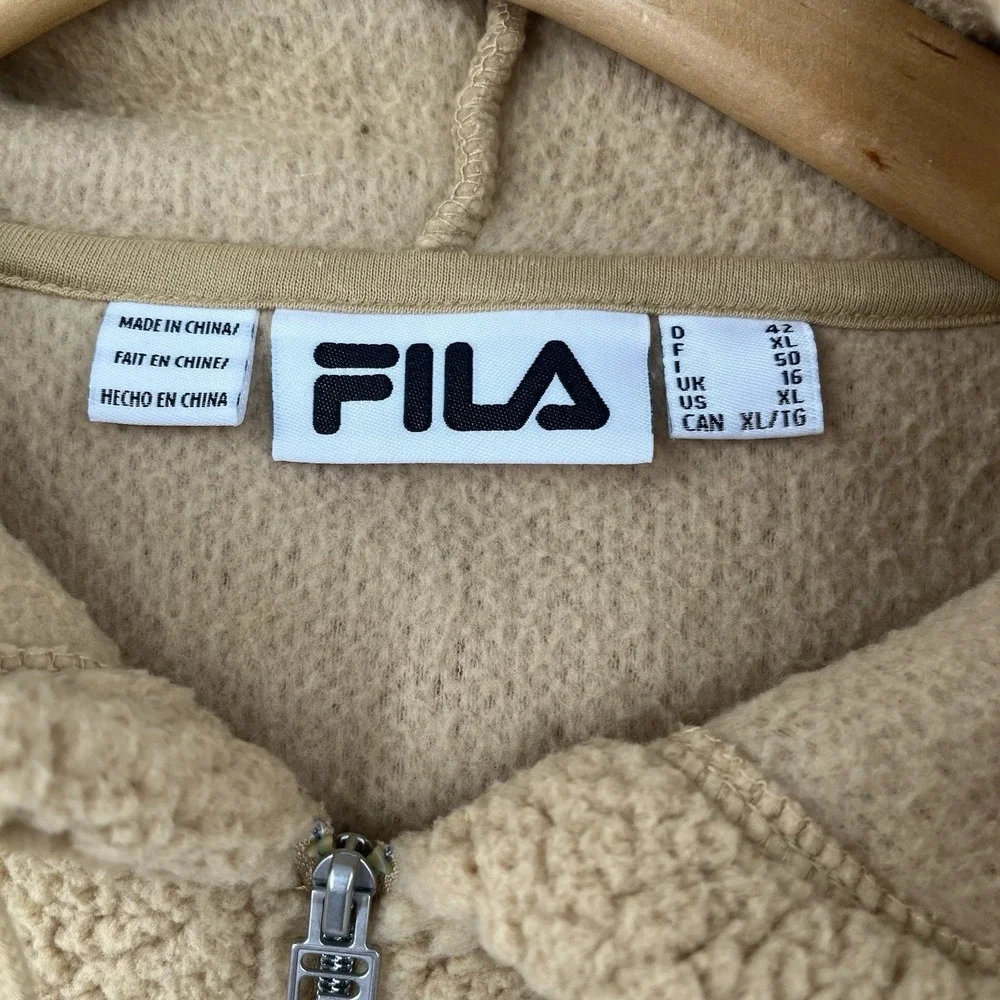 FILA Womens XL Sweatshirt Tan Long Teddy Sherpa‎ 1/4  Zip Fleece Hoodie NWT - Picture 3 of 7